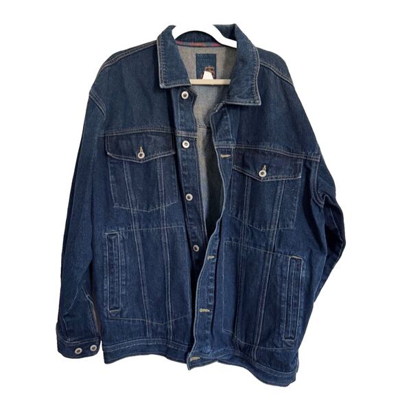 VTG Godbody Denim Jacket Mens XL Blue Jeans Trucker Button Up Hip Hop Streetwear - Picture 1 of 4